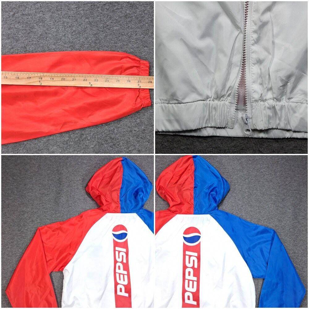 Pepsi Jacket Womens Medium Red White Blue Hooded Full Zip Logo Windbreaker - Picture 15 of 16